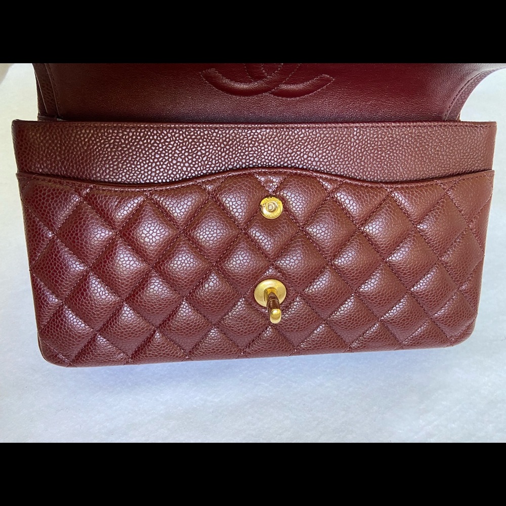 SOLD 15B CHANEL Classic Medium Double Flap Burgundy Caviar Brush Matte Gold HWR - Picture 13 of 16
